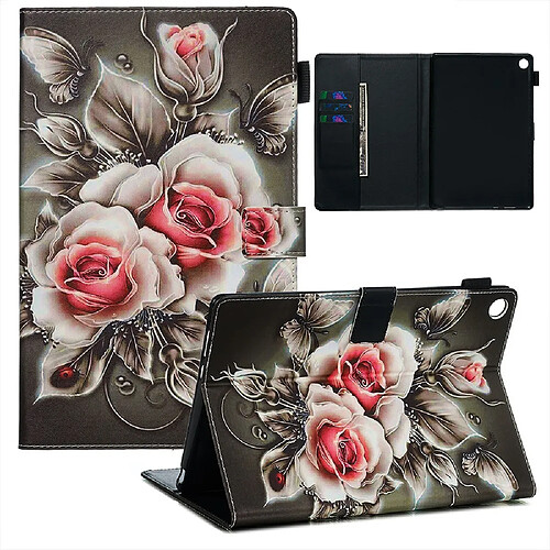 Etui en PU impression de modèle avec support fleur pour votre Huawei MediaPad M5 10 (10.8 )