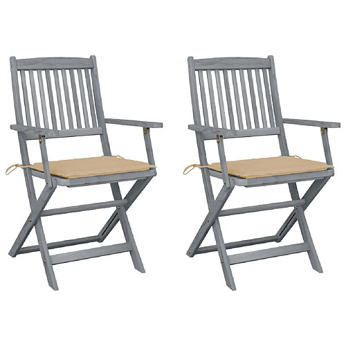 vidaXL Chaises pliables d'extérieur lot de 2 et coussins Bois d'acacia