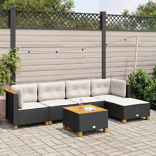 vidaXL Salon de jardin 6 pcs avec coussins noir résine tressée