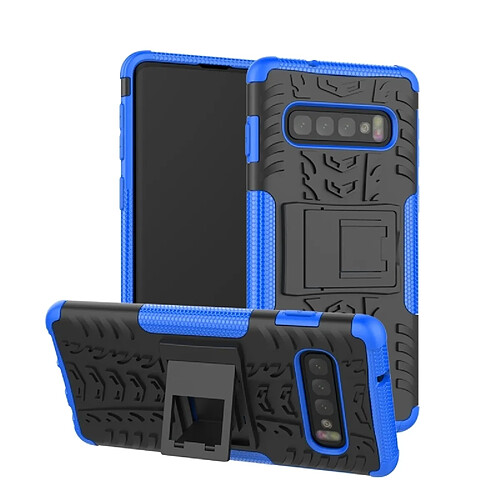 Wewoo Coque Pneu Texture TPU + PC antichoc pour Galaxy S10, avec support (bleu)