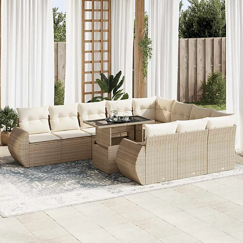 vidaXL Salon de jardin 11 pcs avec coussins beige résine tressée