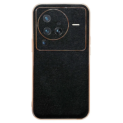 Coque en TPU + cuir véritable électroplaqué pour votre Vivo X80 Pro 5G - noir