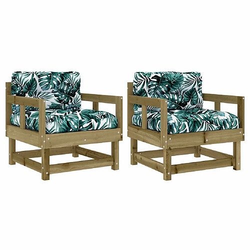 Maison Chic Lot de 2 Chaises de jardin,Fauteuil d'extérieur avec coussins bois de pin imprégné -MN44246