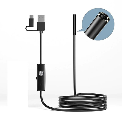 Endoscope Mini Caméra 3 En 1, 7mm Micro USB Type-C 6 LED Étanche, Compatible Smartphone Tablette Android Et PC