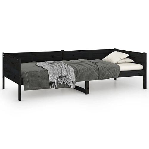 Maison Chic Lit de jour, Lit de repos pour Salon Chambre,Canapé-lit,Lit d'invité Noir Bois de pin massif 90x190 cm -MN54315