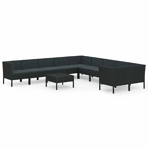 Maison Chic Salon de jardin 11pcs + coussins - Mobilier/Meubles de jardin - Table et chaises d'extérieur Résine tressée Noir -MN26979