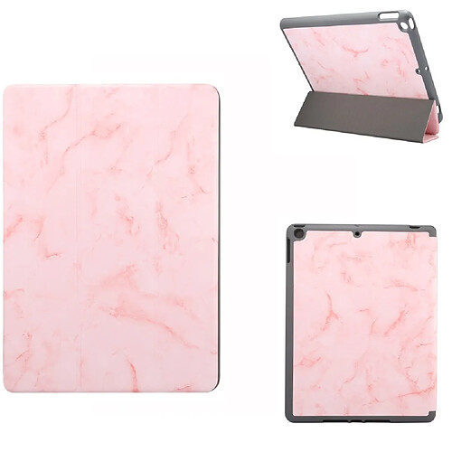 Etui en PU triple pli en marbre avec porte-stylo rose pour votre Apple iPad 10.2 (2019)