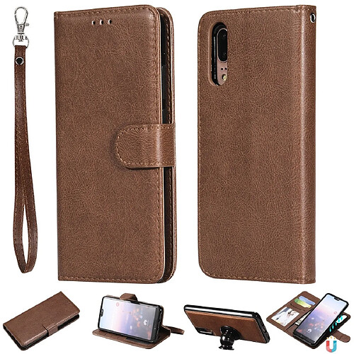 Wewoo Housse Coque Pour Huawei P20 Étui de protection à rabat horizontal de couleur unie avec support et fentes cartes et portefeuille et cadre photo et lanière marron