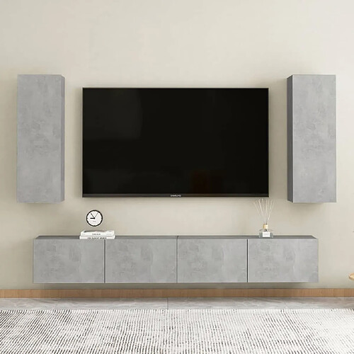 vidaXL Ensemble de meubles TV 4 pcs Gris béton Bois d'ingénierie