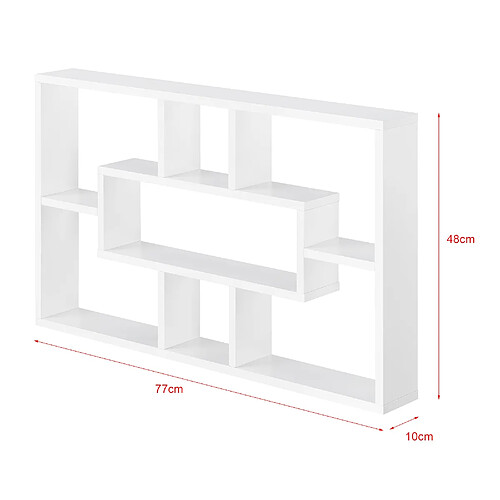 Helloshop26 Étagère meuble mural design flottante stylée 7 compartiments de rangement 77 cm panneau de particules mélaminé blanc 03_0005848