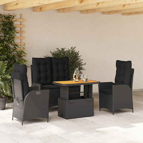 vidaXL Ensemble à manger de jardin 4 pcs avec coussins noir