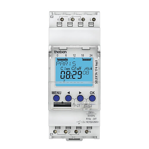 interrupteur astronomique modulaire - 2 contacts - 2 modules - compatible obelisk - theben 1740130