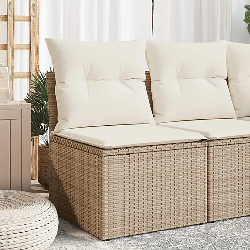 vidaXL Canapé de jardin sans accoudoirs coussins beige résine tressée