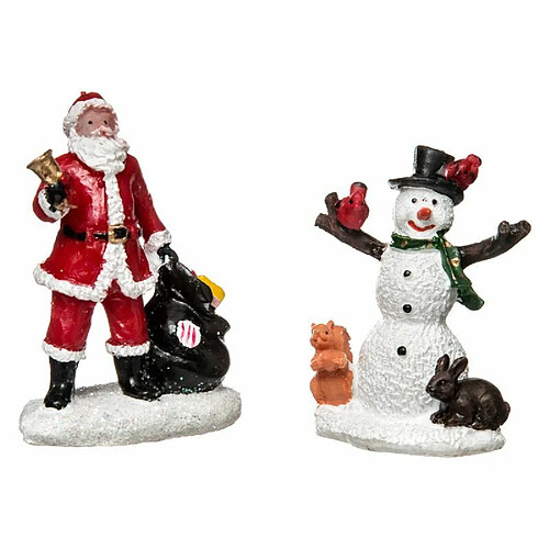 Lot de 2 Santons Père Noël & Bonhomme de Neige 6cm Blanc