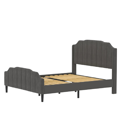 ComfortXL Lit Double En Velours Gris 140 X 200 Cm Avec Tête De Lit, Pied De Lit Et Sommier à Lattes