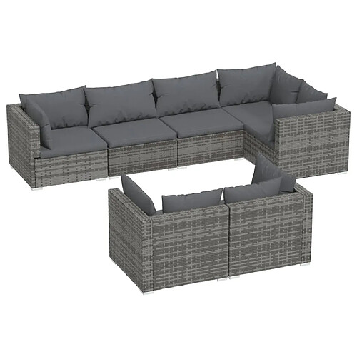 Maison Chic Salon de jardin 7 pcs + coussins - Mobilier/Meubles de jardin - Table et chaises d'extérieur Gris Résine tressée -MN69305