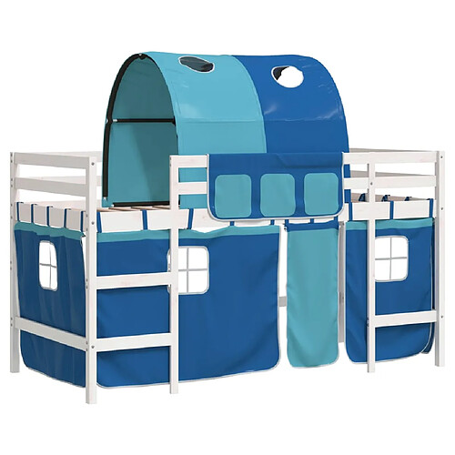 Vidaxl Lit mezzanine enfants avec tunnel bleu 80x200cm bois pin massif