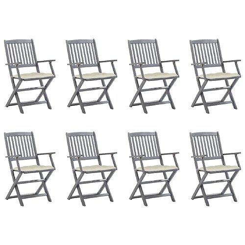 vidaXL Chaises pliables d'extérieur lot de 8 et coussins Bois d'acacia