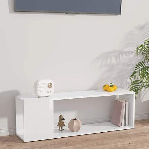 Maison Chic Meuble TV scandinave - Banc TV pour salon Blanc brillant 100x24x32 cm Aggloméré -MN54933