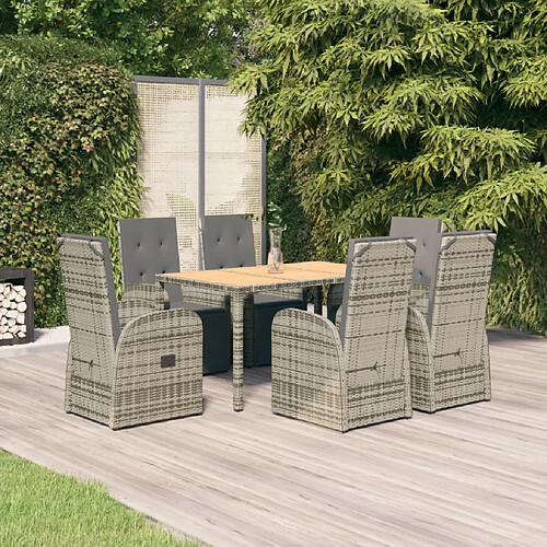 vidaXL Ensemble à manger de jardin et coussins 7 pcs gris rotin