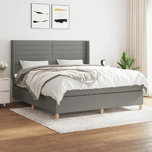 Maison Chic Lit Adulte - Lit simple Lit à sommier tapissier avec matelas moelleux - Meuble de Chambre - Gris foncé 160x200cm Tissu -MN65516