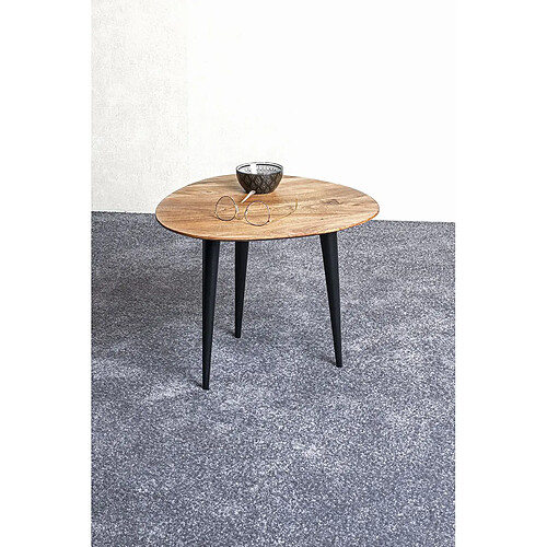 Pegane Table d'appoint en bois d'acacia coloris naturel et métal noir -longueur 46 x profondeur 46 x hauteur 41 cm