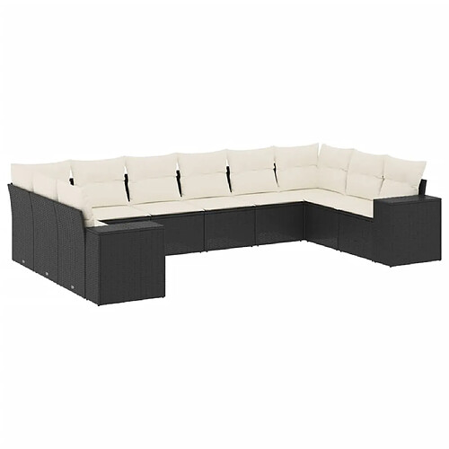 Maison Chic Salon de jardin 10 pcs avec coussins | Ensemble de Table et chaises | Mobilier d'Extérieur noir résine tressée -GKD12963