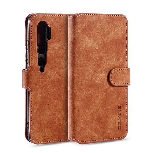 Dg.Ming Etui en PU + TPU style rétro avec support marron pour votre Xiaomi Mi Note 10/Note 10 Pro