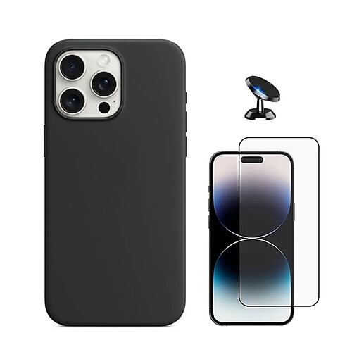 Kit De Film En Verre Trempé À Couverture Complète 5D + Couvercle En Silicone Liquide + Support Magnétique Phonecare Compatible avec Apple iPhone 16 Pro Max - Noir