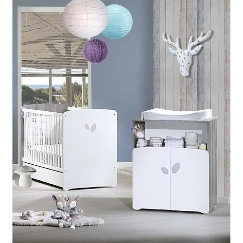 Baby Price Chambre bébé duo Leaf: lit 120x60, commode a langer - Babyprice - Blanc