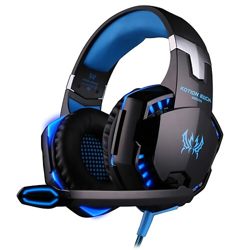 Wewoo Casque PC bleu et noir pour PC Gamer, Longueur du Câble: Environ 2.2m + Sur-oreille Jeu Gaming Écouteur Bandeau avec Micro Basse Stéréo LED Lumière