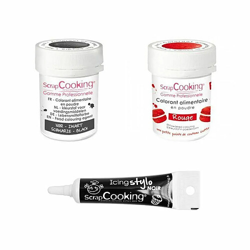 Scrapcooking 2 colorants alimentaires rouge-noir + Stylo glaçage noir