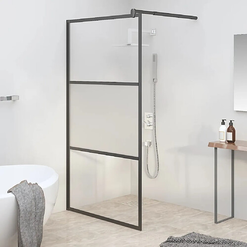 vidaXL Paroi de douche 115x195 cm Verre ESG demi-dépoli Noir