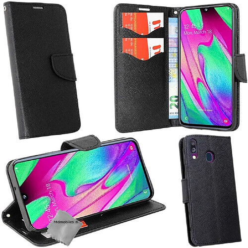 Htdmobiles Housse etui portefeuille pour Samsung Galaxy A20e + verre trempe - NOIR / NOIR