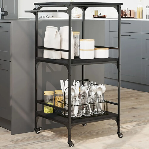 Maison Chic Desserte de cuisine | Chariot de cuisine | Meuble de rangement roulant noir 60,5x50x105 cm bois d'ingénierie -GKD13278