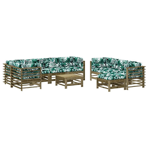 Maison Chic Salon de jardin 10 pcs + coussins - Mobilier/Meubles de jardin - Table et chaises d'extérieur bois de pin imprégné -MN21109