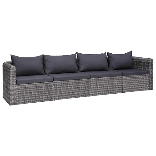 vidaXL Meuble de jardin 4 pcs avec coussins Gris Résine tressée