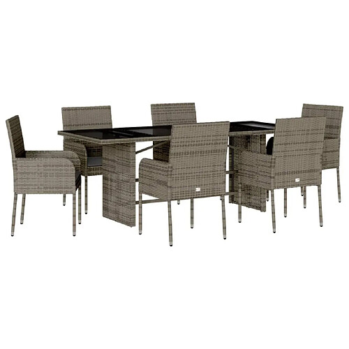 Maison Chic Ensemble à manger d'extérieur 7 pcs avec coussins,Salon de jardin,Mobilier de jardin gris rotin -GKD631140