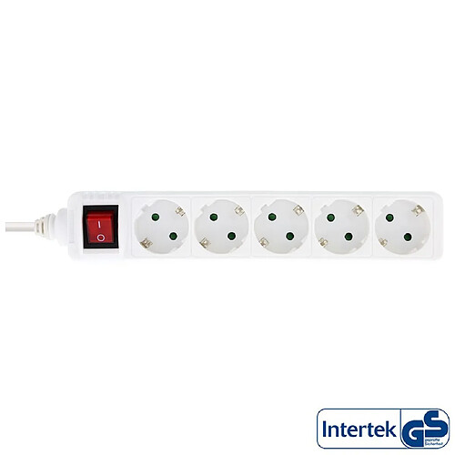 Barrette d'alimentation InLine® type F allemande 5 ports avec interrupteur + sécurité enfants blanc 1,5 m