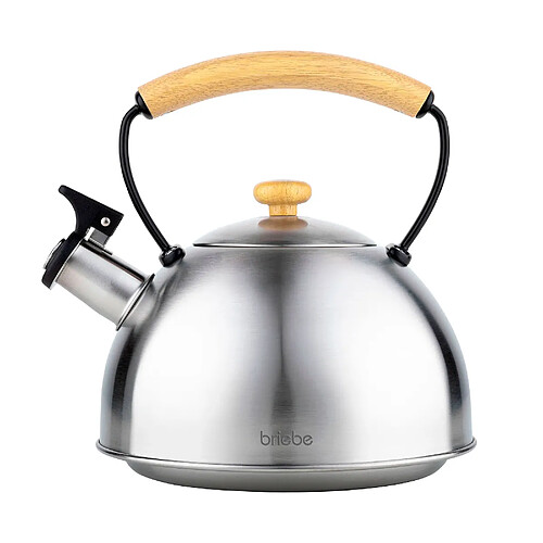 Bouilloire à Induction Théière Sifflet 2,3L Acier Inox. Retro, Poignée en Bois, , Inox, Briebe, Wooden