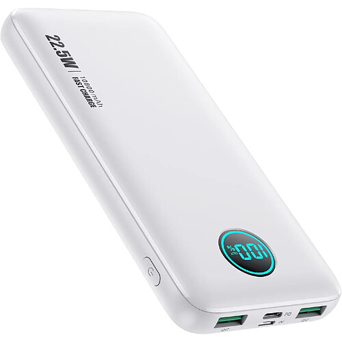 SANAG Batterie Externe 10800Mah Ultra-Mince Power Bank Pd 22.5W & Deux Qc 4.0 Charge Rapide Usb C Batterie Portable Avec Écran Lcd, 3 Sorties 2 Entrées Chargeur Portable Pour Iphone Samsung Huawei - Blanc