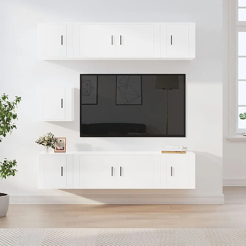 vidaXL Ensemble de meubles TV 7 pcs Blanc brillant Bois d'ingénierie