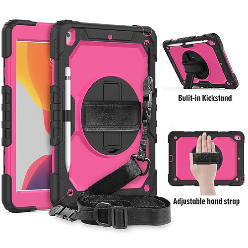 Wewoo Housse Étui Coque Pour iPad 10.2 Gel de silice coloré antichoc + de protection PC avec support et bandoulière et et fente stylo noir + rose vif