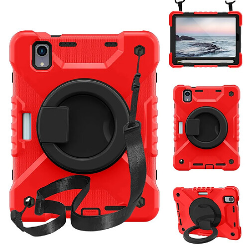 Coque en TPU anti-rayures avec béquille rotative à 360° rouge/noir pour votre iPad mini (2021)