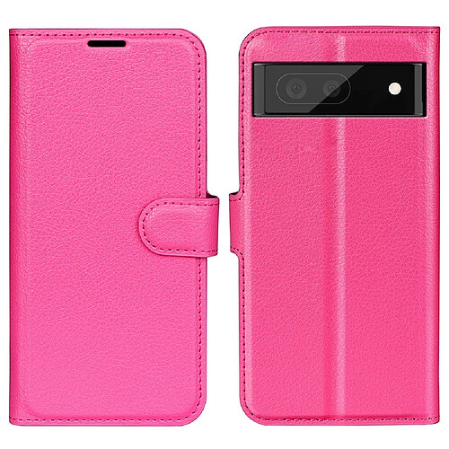 Etui en PU texture litchi, anti-rayures avec support, rose pour Google Pixel 7 Pro