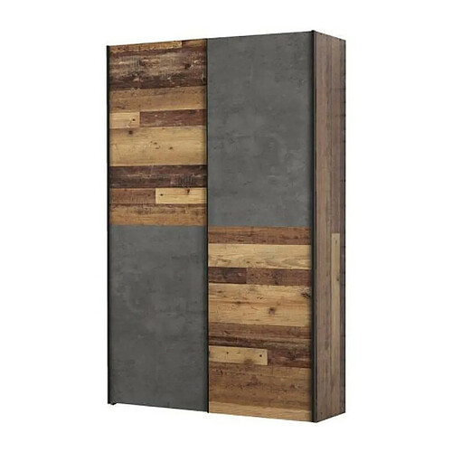 Armoire de chambre multifonctions - Panneaux de particules - Bois et beton gris - 2 portes - Campagne - L 120 x P 41,6 x H 190,5