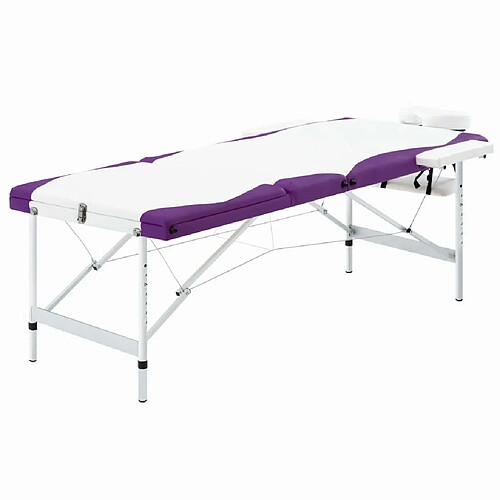 vidaXL Table de massage pliable 3 zones Aluminium Blanc et violet