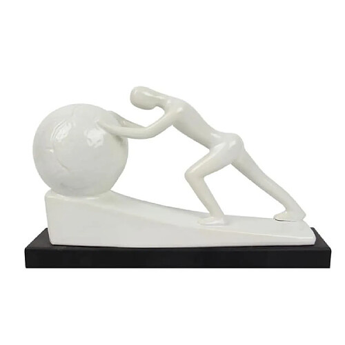 Statuette décorative design " L'homme qui soutient la terre " blanc sur socle noir chic et élégance