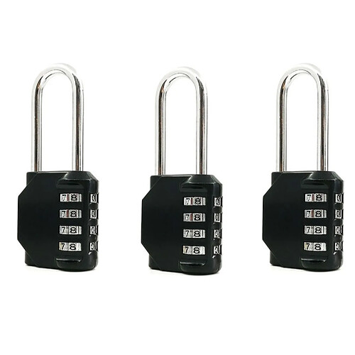 INF Cadenas à code à 4 chiffres avec anse longue, paquet de 3 Black