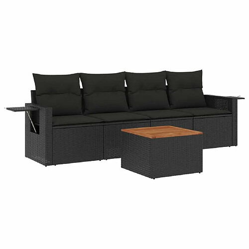 Maison Chic Salon de jardin 5 pcs avec coussins | Ensemble de Table et chaises | Mobilier d'Extérieur noir résine tressée -GKD79068